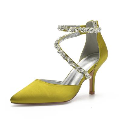 Einfache und sexy Stiletto-High Heels, flacher Ausschnitt, spitz, Strass, hohles Wort mit Sandalen, große Größe
