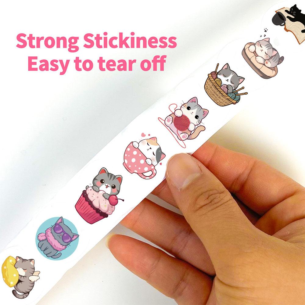 500PCS Cartoon Cat Roll Stickers Harajuku Waterproof Scrapbook Element Y2k FashionCoffee Phone Streetwear Party Stationary Decor