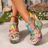 High Heel Sandals Women's New Cross-border Foreign Trade Large Size Wedge Embroidered One Line Buckle Peep Toe Platform Women