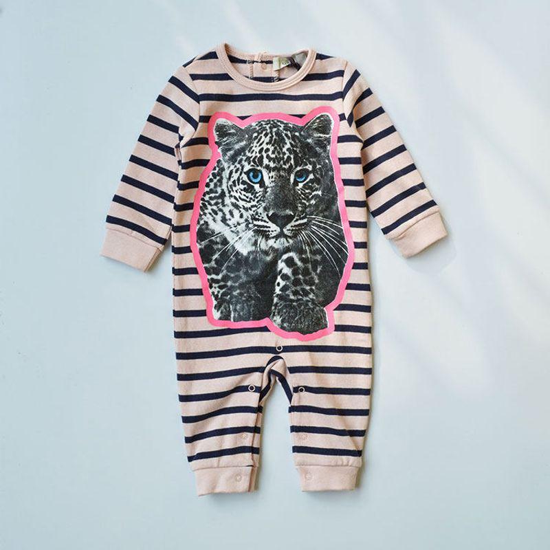 

Original French Smc Brand Infant and Newborn Boys and Girls Spring and Autumn Organic Cotton Outdoor Wear Romper Jumpsuit Pink and Black Stripes 3M
