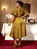 Plus Size Floral Jacquard Dress with Puff Sleeve Sweetheart Neck High Waist Perfect for Weddings Dinner Party Elegant Daytime Event