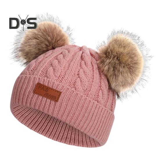 Kids Beanie Fall Winter Knitted Hat with 2 Pompom for Boys Girls 1-4 Years Old Warm Beanie Toddler Hat for Outdoor Activities