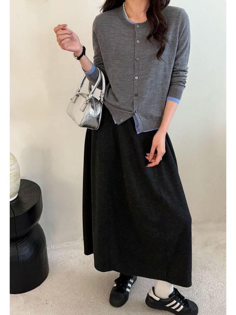 2025 A/W Women's Cashmere A-Line Elastic Waist Draping Skirt - Slimming & Versatile Design