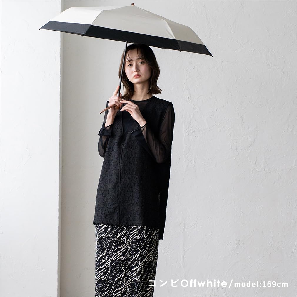 VITAFELICE Lightweight Folding Umbrella for All Weather Use Tote x Women's (with Bag) (pru-30178z) (Off-White Black)