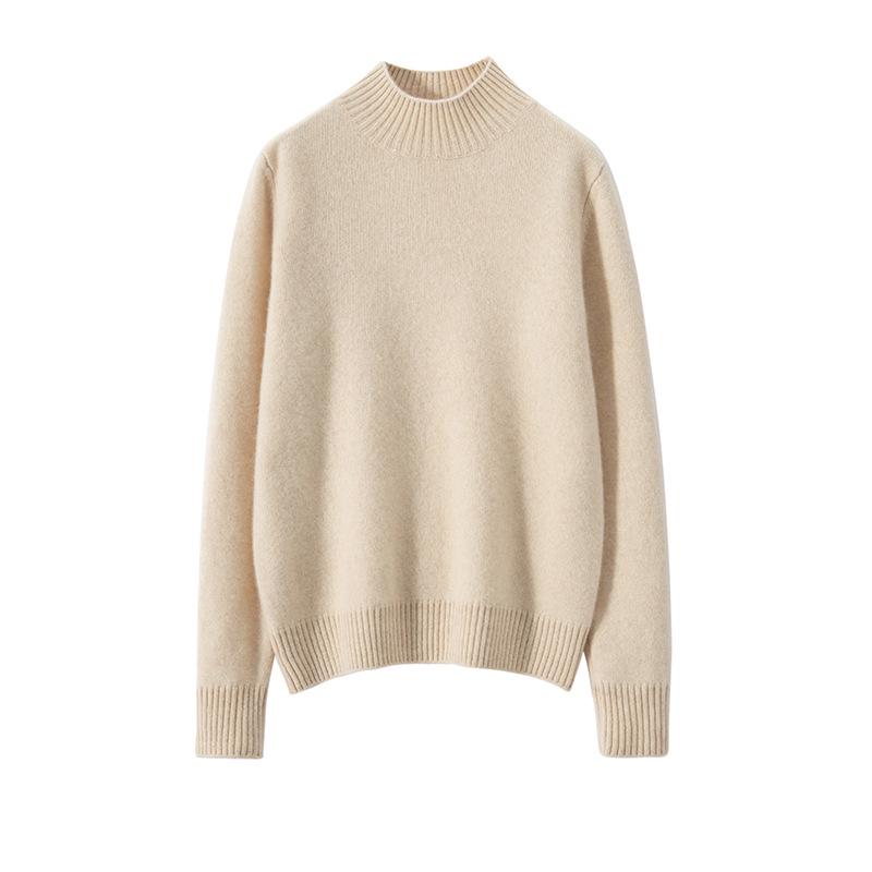 Women's Cashmere Sweater: Soft, Thick, Solid Color, Half-High Neck, Loose-Fit, High-End Knit Pullover for Winter.