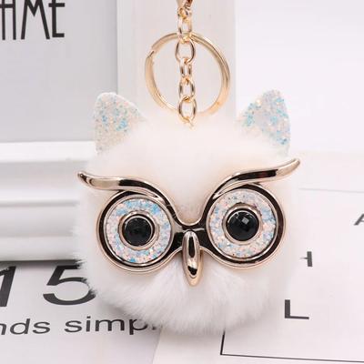 Owl Plush Keychain Cute Fluffy Big Eyes Glitter Charm Bag Pendant Car Animal Women's Gifts Trinket Best Gift Keyring Accessories