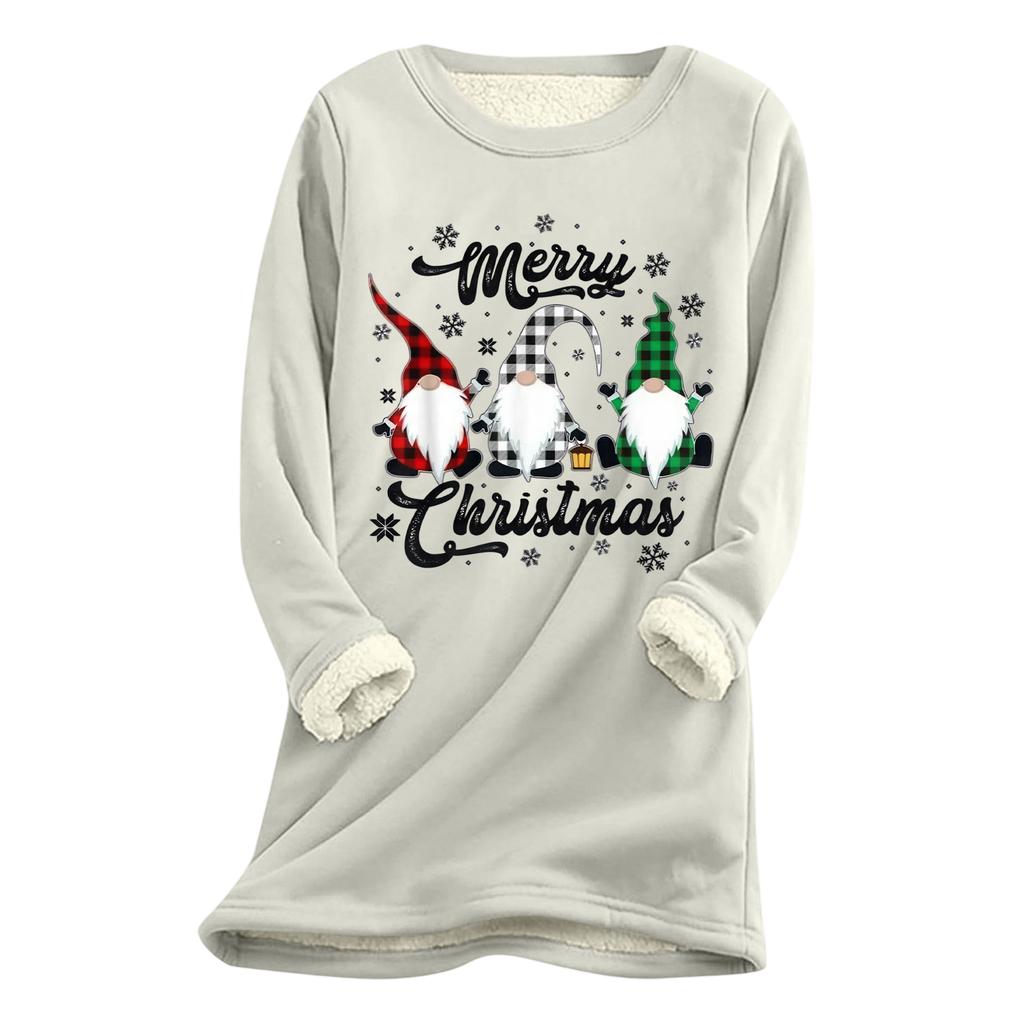 Dame Juleprint Tykk Plysj Lammeull Varm Lang Topp