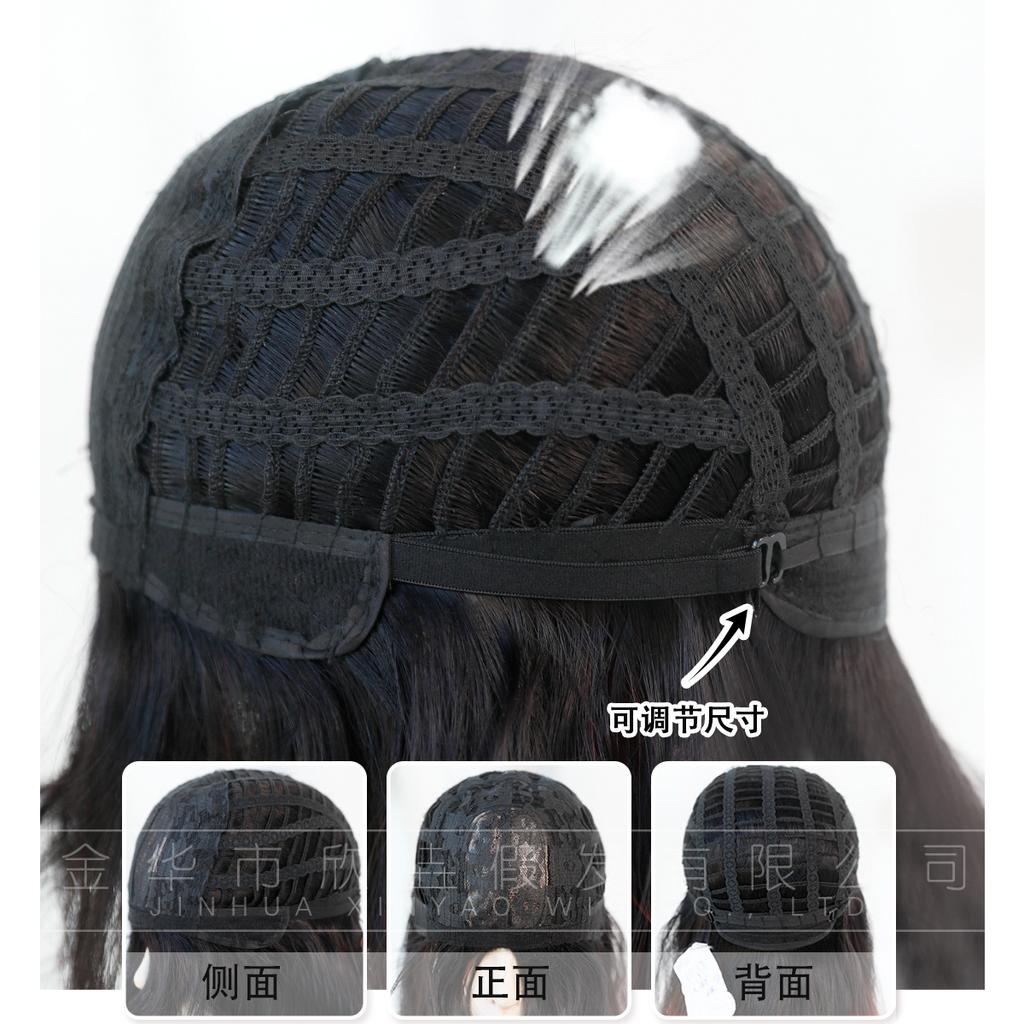 Attention To Ordering - Japanese Korean Women's Wig Black Long Curly Hair With Bangs Gradient Red Set Ombre Wigs
