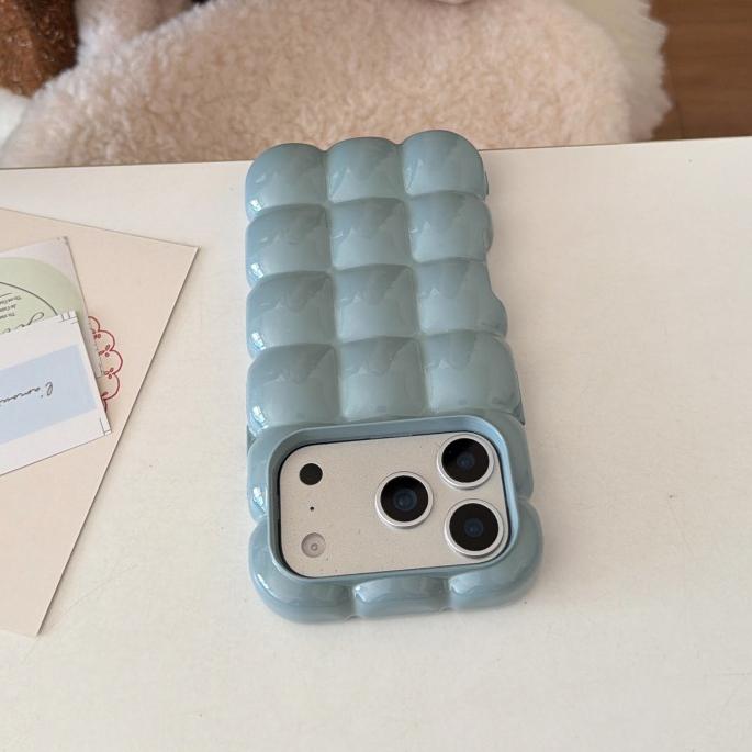 Custodia Placcata Blocco 3D a Quadretti Cartone Animato per For Iphone 17 16 1 Pro Max 14 12 13 11 Lucida Caramella Colore Solido Antiurto Morbida Copertura in TPU