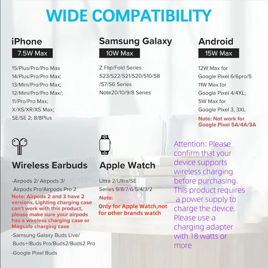 30W LED Fast Wireless Charger 3 In 1 Foldable Charging Station For iPhone 16 15 14 13 12 11  Watch 9 8 7 6 5 Airpods Pro/3