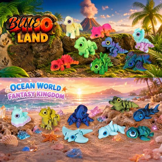 Christmas Party Favors 3D Printed Animal Advent Calendar, 24-Day Dinosaur Ocean Land Countdown Box for Holiday Figure Set, Decor, Collectible