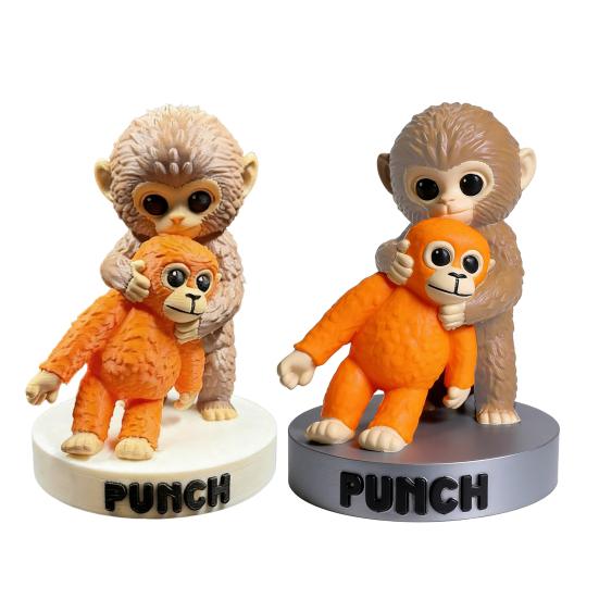 Monkey Figurine 3D Printed Cute Monkey Holding Plush Toy Desktop Ornament for Living Room Bedroom Tabletop Decoration