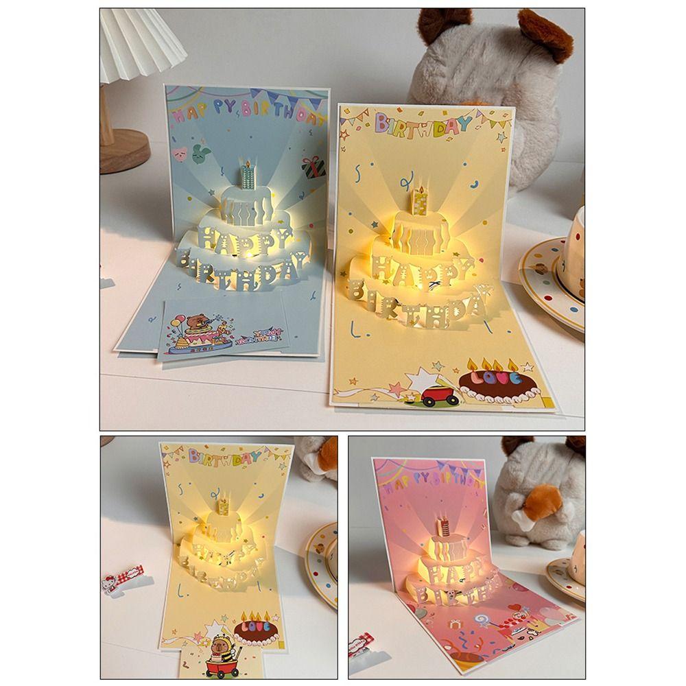 Mit Umschlag 3D Lichtmusikkarte Alles Gute zum Geburtstag Kuchen Segenskarte Segensanlass
