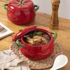 Tomato Double Handle Ceramic Soup Bowl with Lid