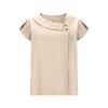 Womens Cotton Linen Tops Asymmetric Neck Short Sleeve Shirts With Buttons