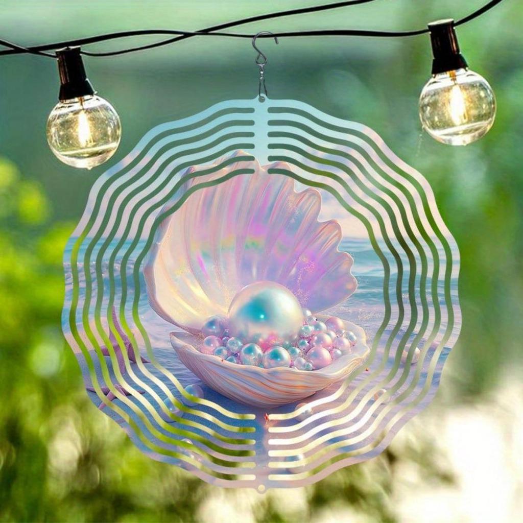 Muschel Perle 2D Mandala Windspiel Metall Rotierende Kunst für Innen Außen Heimdekoration Thanksgiving Weihnachtsgeschenk Küstenstil