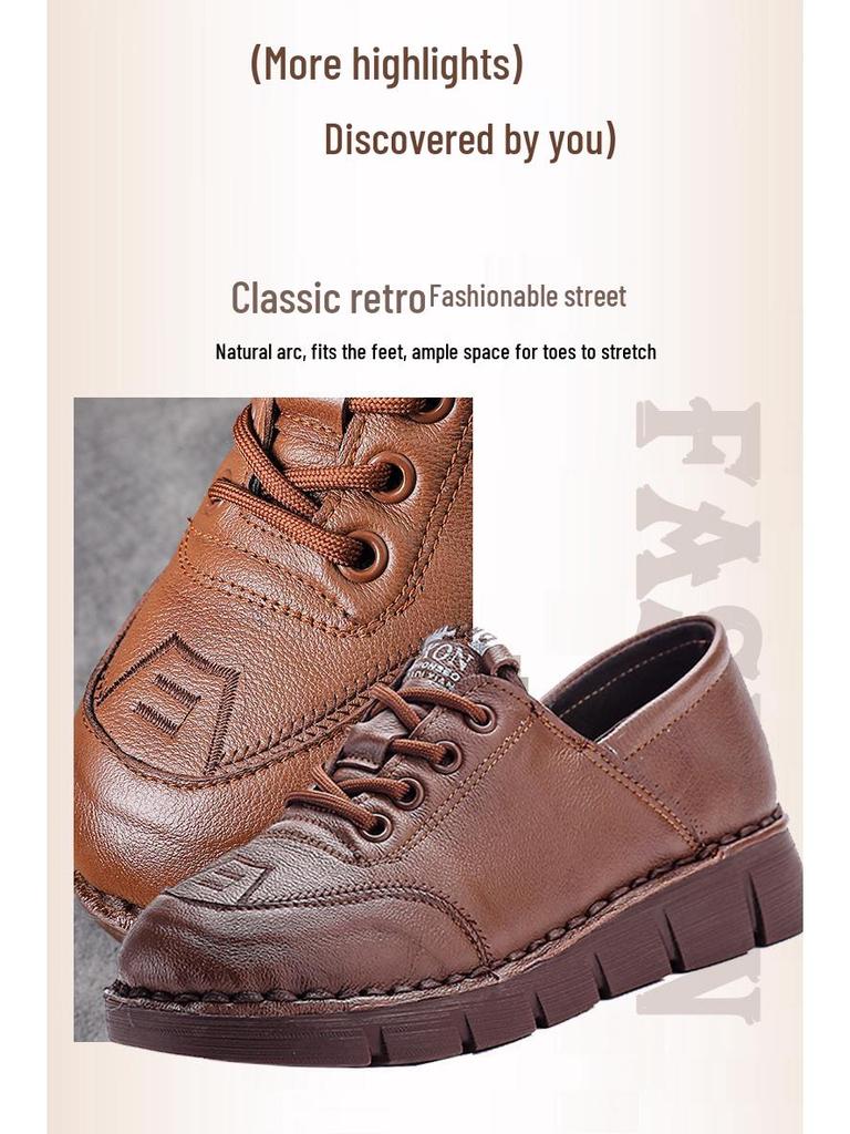 Women's Genuine Leather Retro Wedge Shoes - Comfortable Cowhide Soft Sole, Ideal for Spring and Autumn.