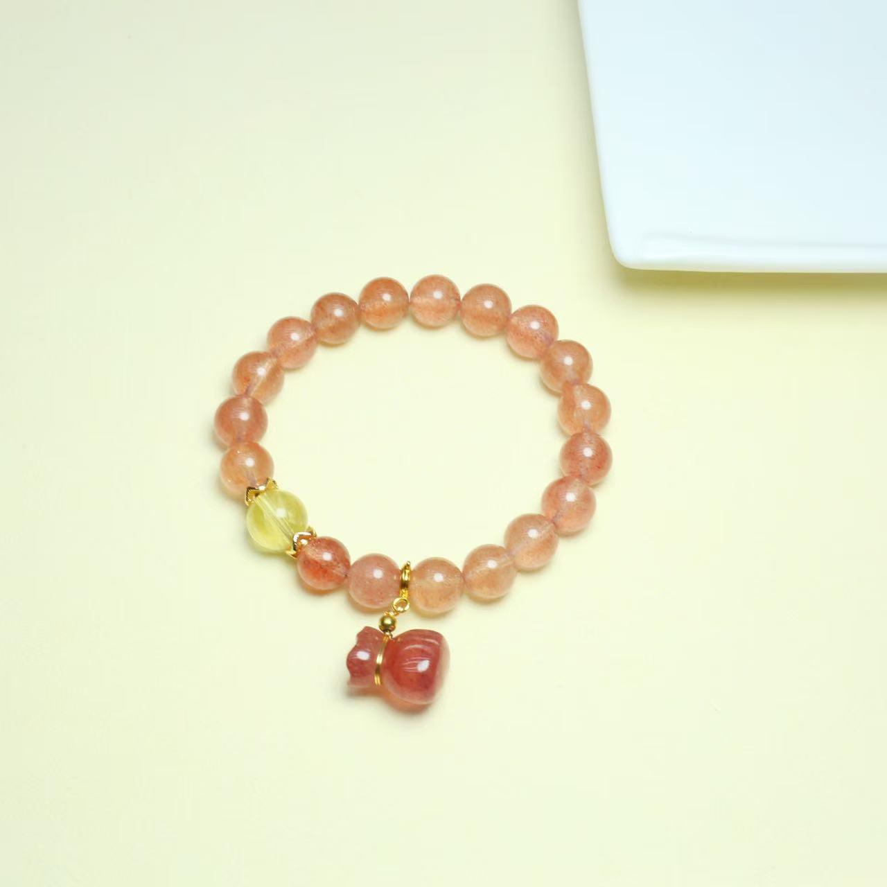 Strawberry Quartz Wealth-Attracting Bracelet 9mm - Popular National Style Jewelry Crystal Bracelet