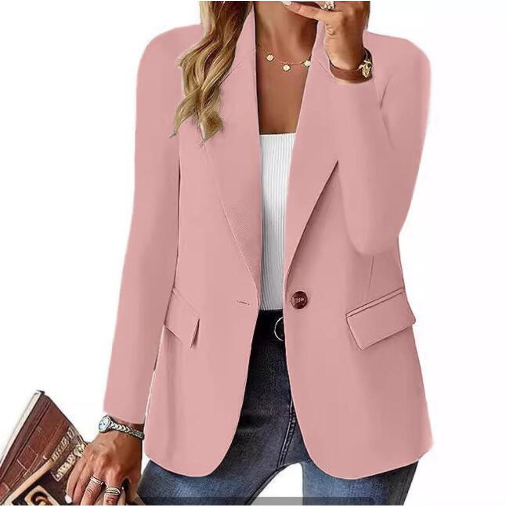 Women's Lapel Collar Long Sleeve Blazer Regular Fit Office Jacket Solid Color Business Blazer