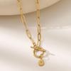 26-Letter Round Pendant Necklace for Women - Stainless Steel Paperclip Chain