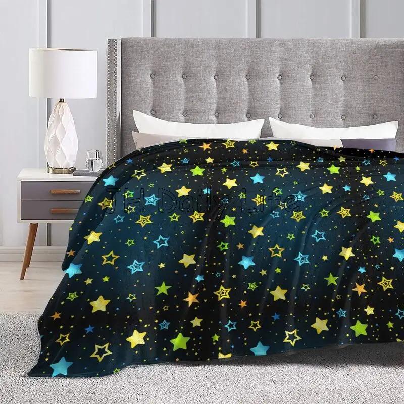 Cartoon Colorful Stars Fleece Blanket Lightweight Flannel Blanket Soft Warm Cozy Fuzzy Throw Blankets for Couch Bed Sofa Travel