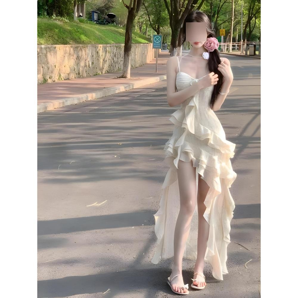 Ruffle leaf irregular suspender dress fairy summer temperament seaside vacation beach dress