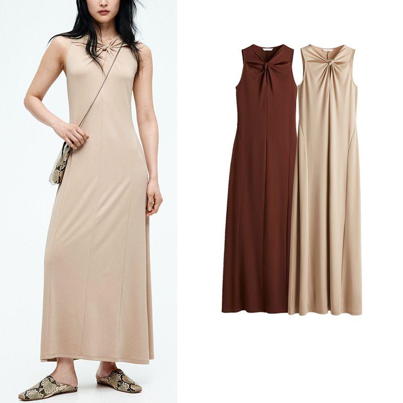 Spring and Summer Women's Clothing French Style Pendant Design Micro-Pull Skirt V Neck Sleeveless Length Bow Tie Dress 1277397