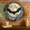 2D Flat, 1pc Gothic Bat Wall Art - Round Metal Bat Silhouette Sign with Moon Night Sky, Aluminum Pre-Drilled Hanging Decor for Man Cave, Office