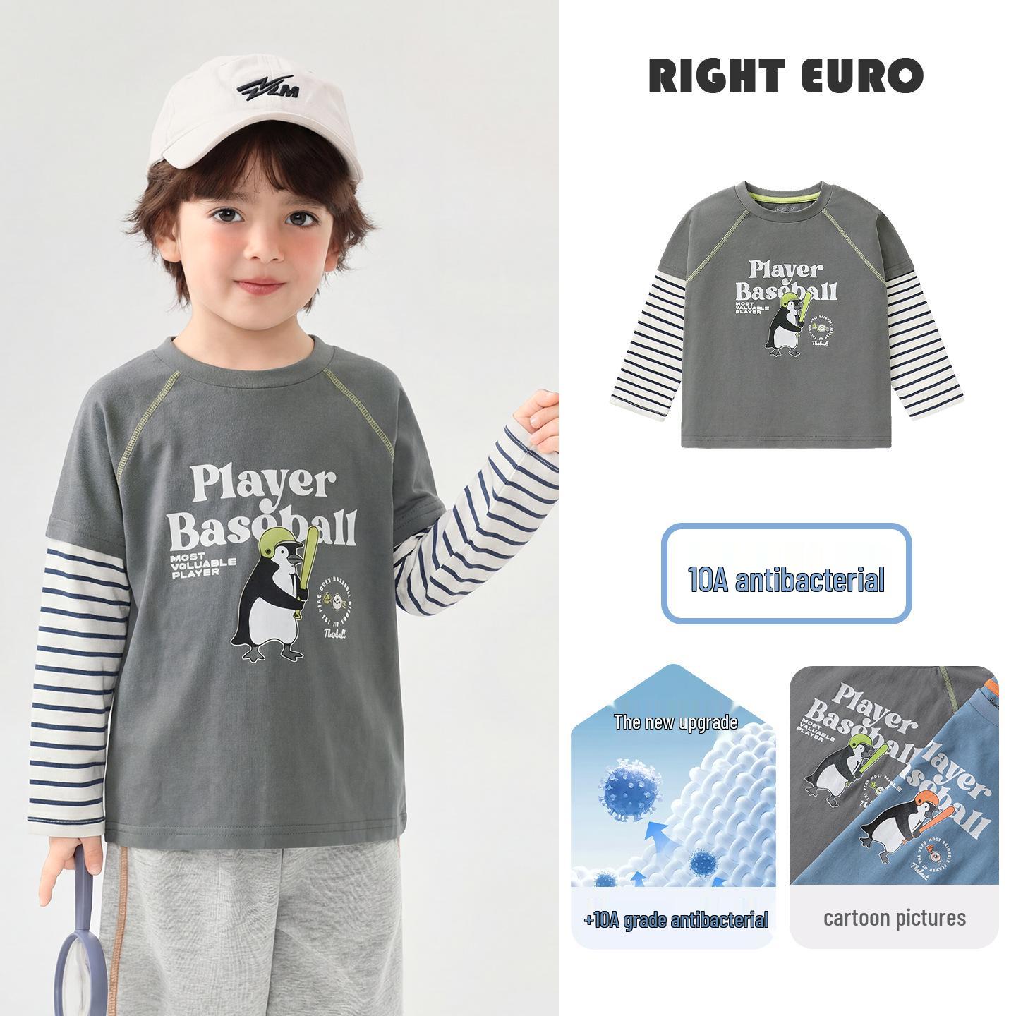 

European Style Boys Fake Two-Piece Long-Sleeve T-Shirt - Spring 2026 Trendy Children s Base Layer for Spring and Autumn 120cm