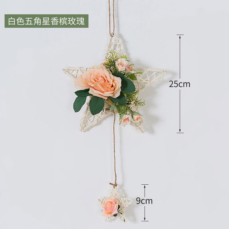 Five Pointed Star Vine Circle Wall Decoration Simulation Flower Pendant Decoration Creative Bedroom Living Room decor Aesthetic