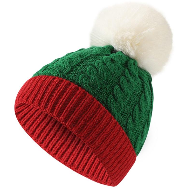 Bonnet de Noël mignon en laine pour l'automne et l'hiver, bonnet tricoté chaud avec protection des oreilles et pompon en laine, met en valeur le petit visage, ambiance festive, bonnet bandeau