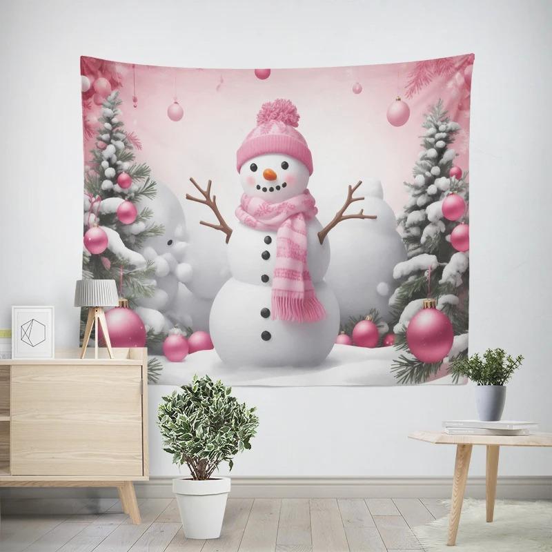 Christmas New Year Pink Snowman Pattern Living Room Bedroom Decorative Tapestry