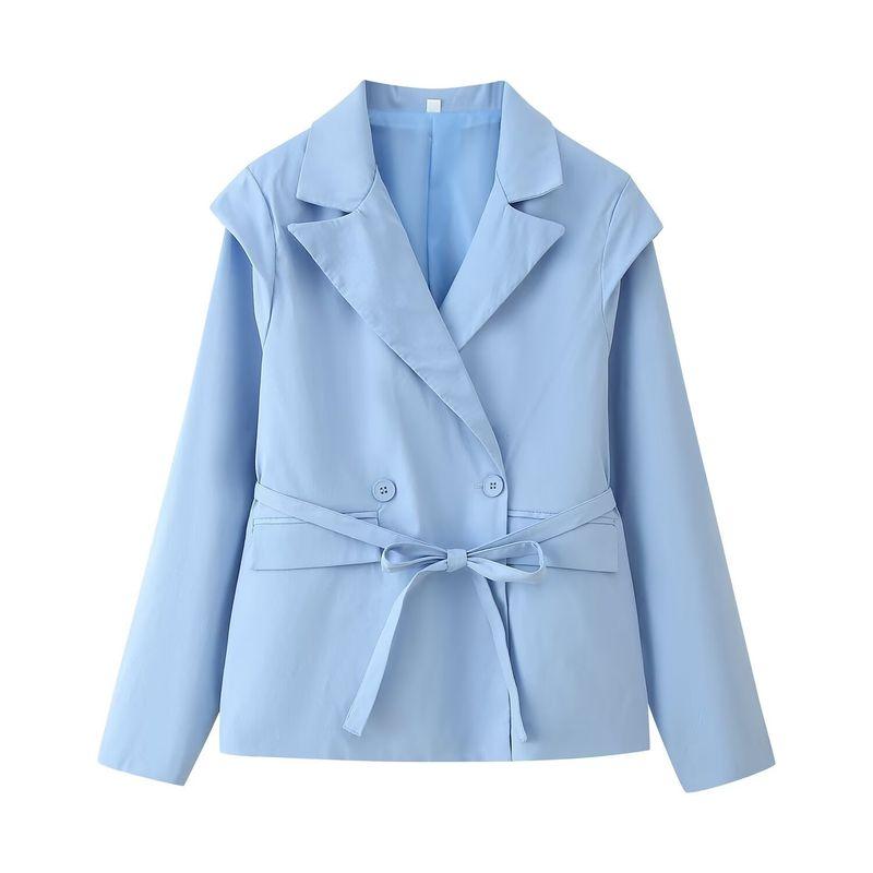 

Kaslead Новая женская одежда Западный стиль Мода Простые пятицветные блейзеры на шнуровке с длинным рукавом Blue M