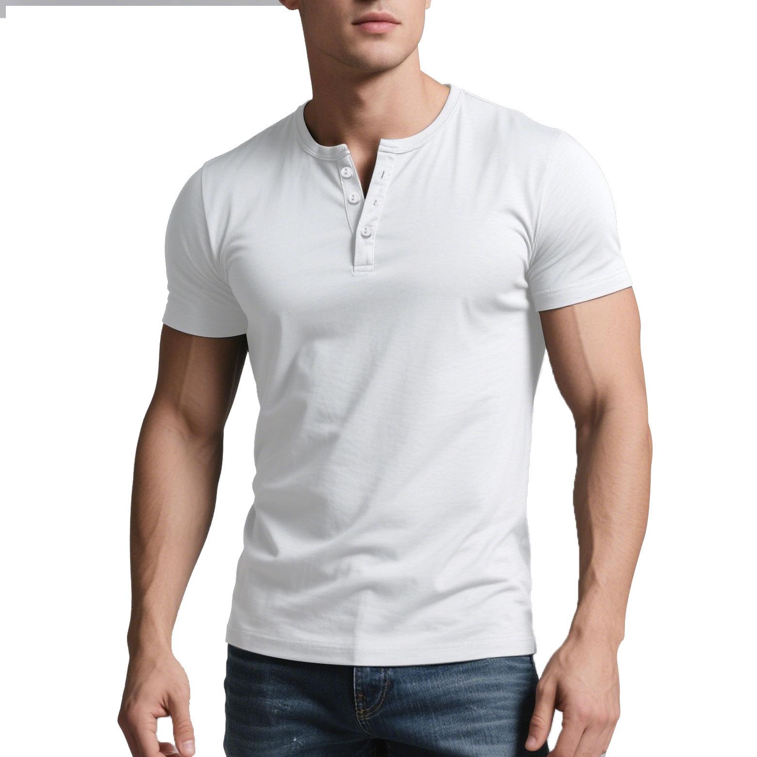 Men Summer Casual Slim Fit Short Sleeve Solid Henley Shirt S белый
