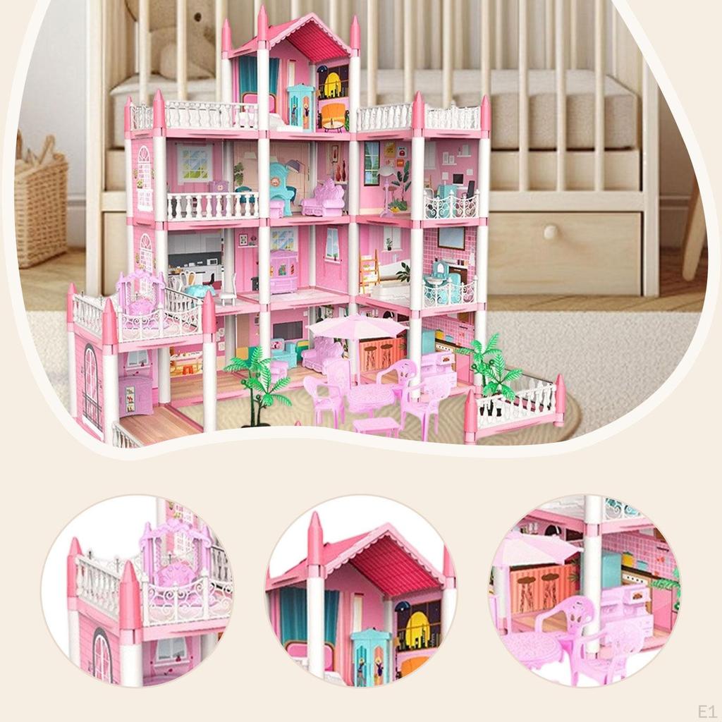 Puppenhaus-Spielset, Puppenhaus-Prinzessinnenvilla-Modell zum Selbstzusammenbau