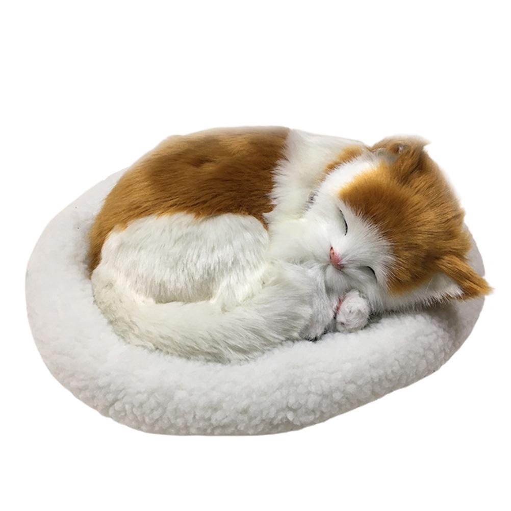 Realistic Sleeping Cat Toy Breathing Cat Stuffed Animal Doll with Mat  Plush Toys for Children Home