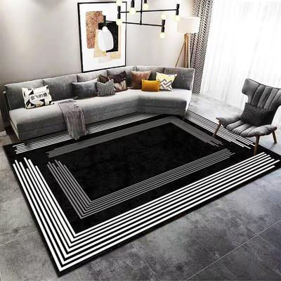 Tapis Géométrique Noir Nordique pour Salon Tapis Moderne Grande Surface Luxe Léger pour Chambre à Coucher Lavable Tapis de Sol pour Salon Tables Basses