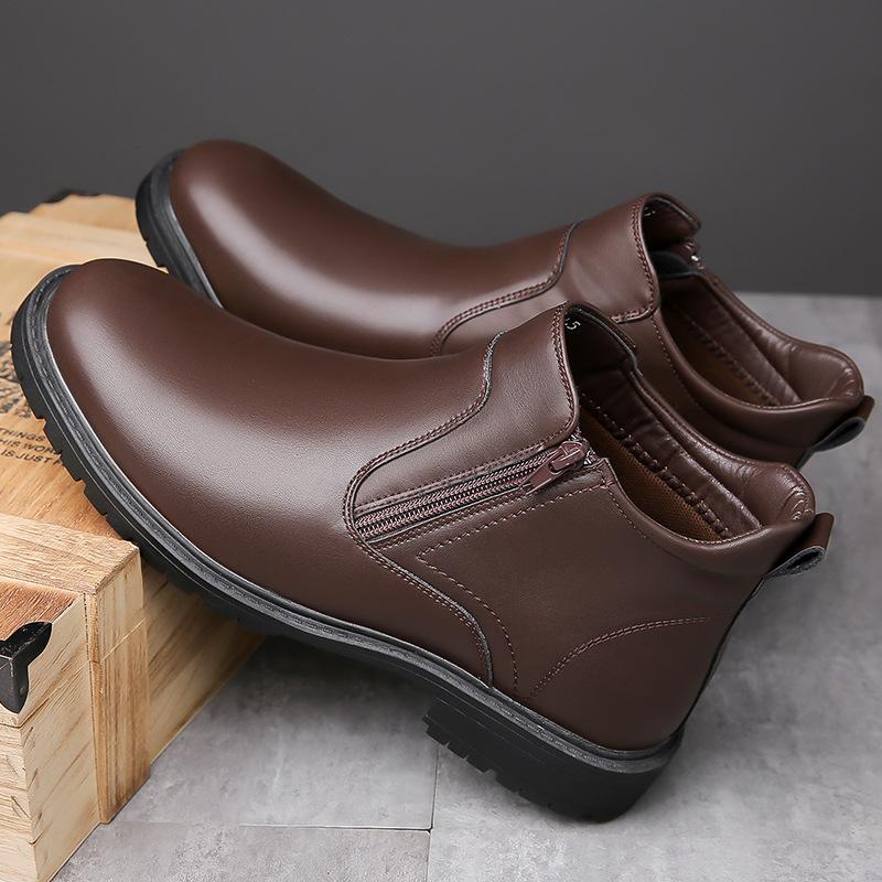 Herbst Winter Neue Designer-Lederstiefel für Herren Einfarbige Mode-Plateauschuhe Männliche Mode Lässige Business-Knöchelboots Mann
