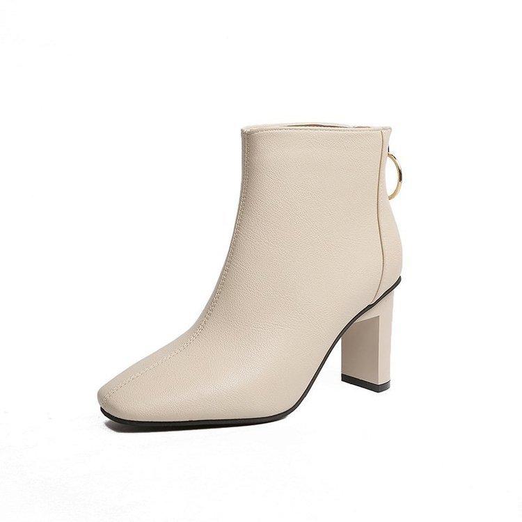 Short boots for women 2026 autumn and winter new style leather boots square toe high heels nude boots fashion short boots
