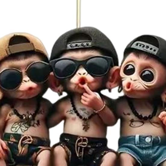 2D Acrylic Pendant Hanging Ornament with Lanyard Easy To Hang Cartoon Monkey