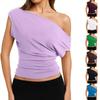 Women's Casual Fashion Sloping Shoulder T-shirt, Slim-fitting, Off-shoulder, Short-sleeved Top