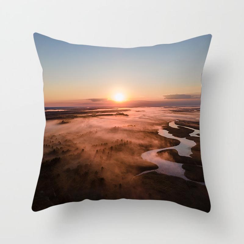 Natural Landscape Sunset Scenery Pillow Cover Sofa Decoration Car Office Seat Cushion Cover Room Pillow Cover Home Decoration