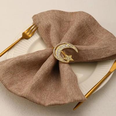 1-24PCS Ramadan Star Moon Napkin Rings Rhinestone Decor for Holiday Dining Table Setting Party Organizer Home Celebration