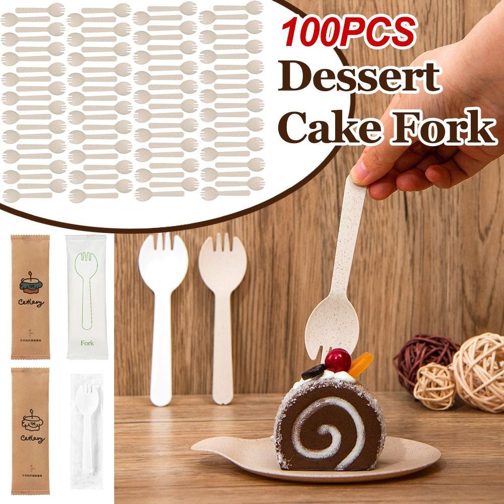 100Pcs Individually Packaged Disposable Spoon Fork Eco-Friendly Dessert Cake Fork  Commercial
