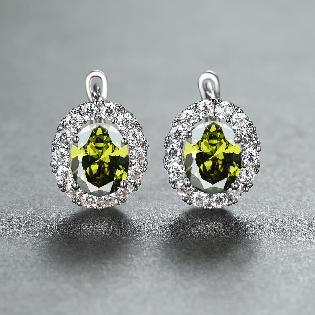 

Элегантные серебряные геометрические овальные серьги для женщин, обручальные серьги, серьги-кольца с радужным цирконием оливковое зеленый