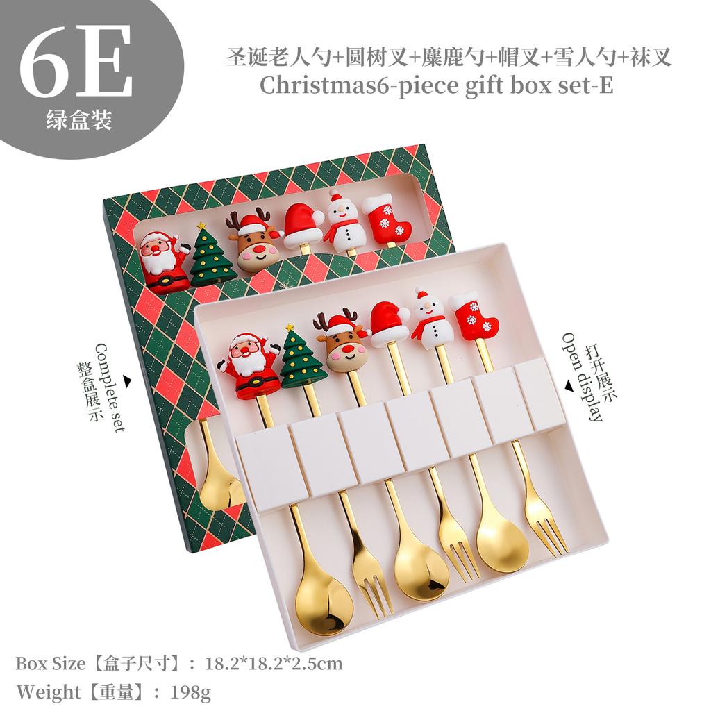 Christmas Fork Spoon Set, Dessert Coffee Spoon Fruit Fork Christmas Doll Tableware Gift Box