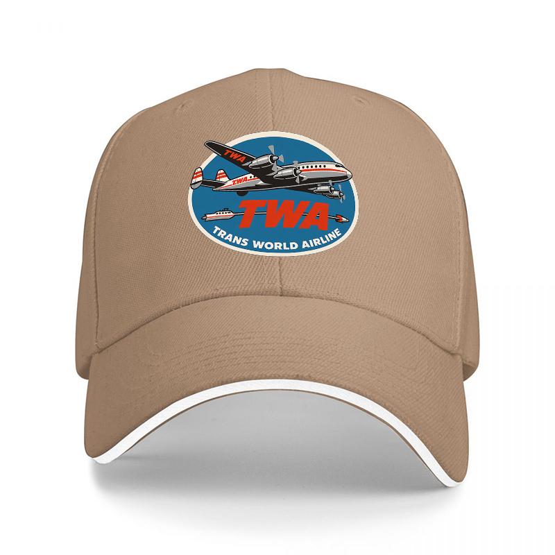 TWA Trans World Airline Vintage Plane Logo Baseball Cap Classic Aviation Design Black Hat with White Trim Retro Airline Style