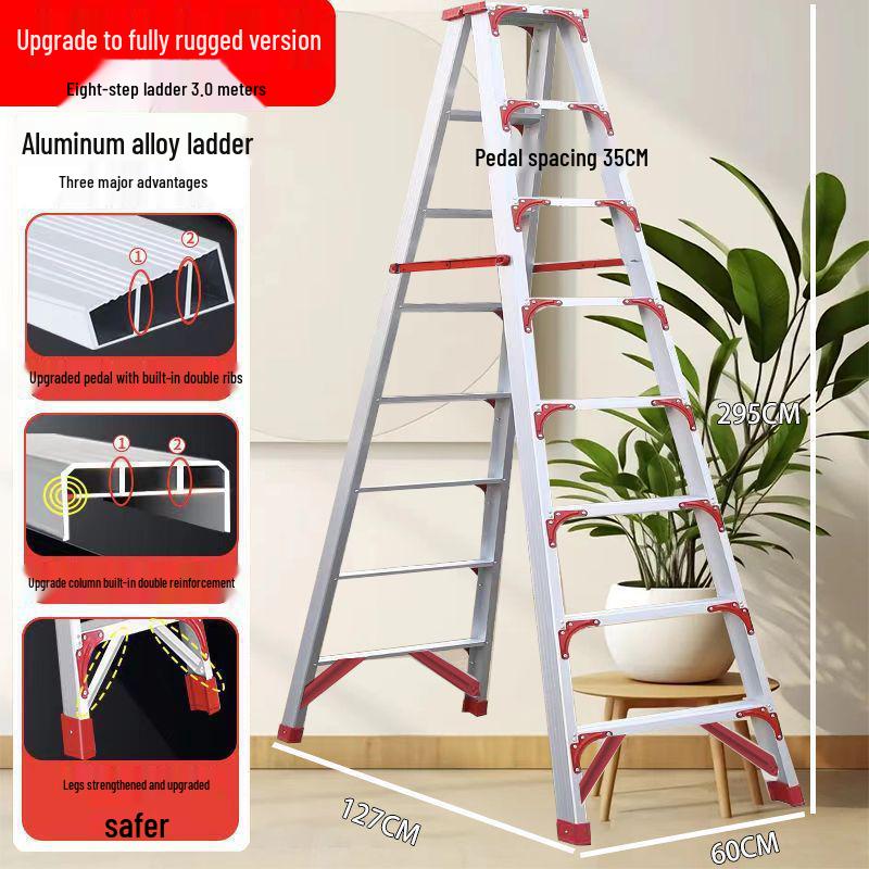Heavy-Duty Aluminum Double-Sided A-Frame Telescopic Ladder for Household and Attic Use