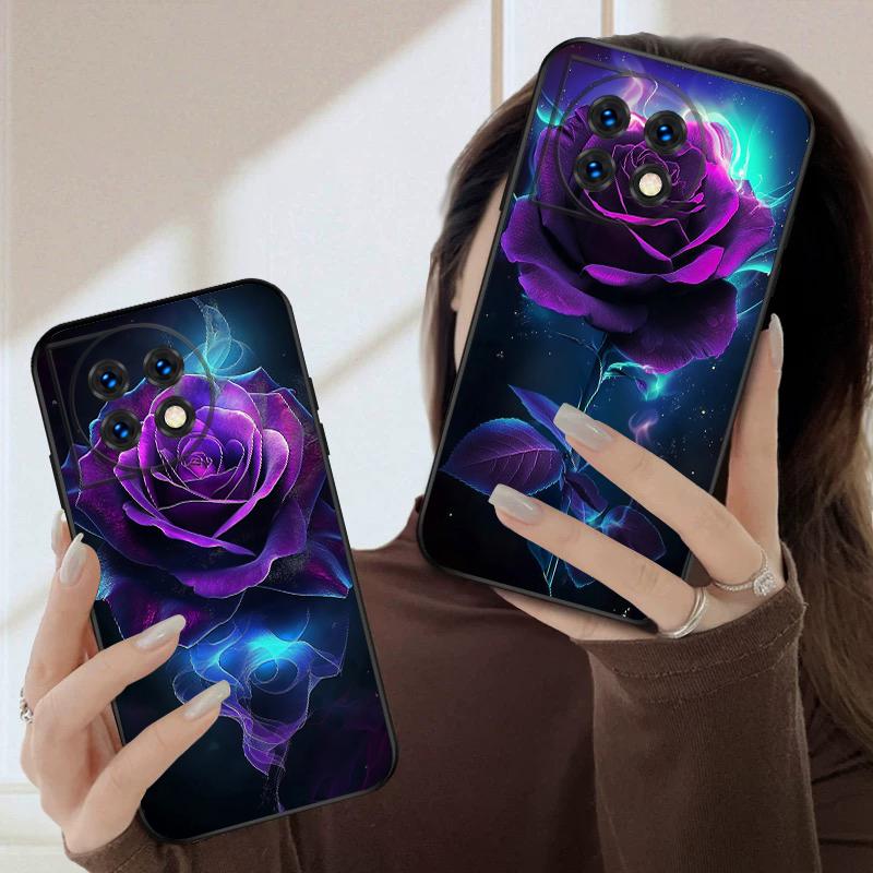 Dark Purple Rose For Oneplus 8T 9 9R 10 Pro 11 12 13 13R 5G ACE 5 Nord2 4 CE 3 4 Lite N20 SE N200 silicone soft phone case