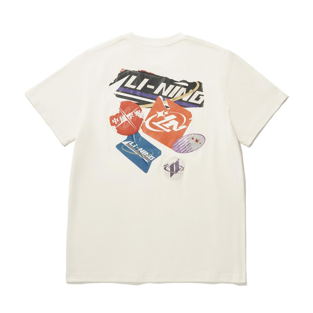Li Ning Comfortable Simple Letter Print Loose Short Sleeve T-Shirt Women Tops Off-White AHSU242-1